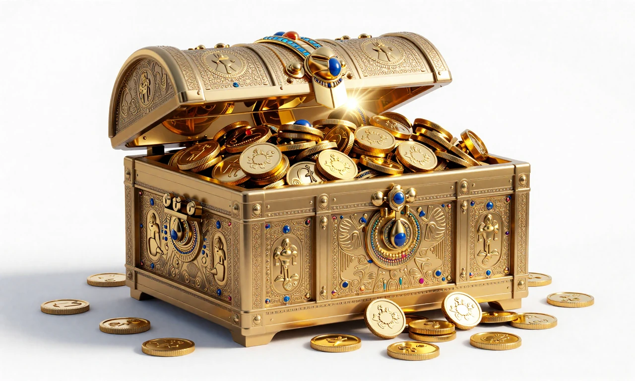 Goldene Schatztruhe &uuml;berlaufend mit M&uuml;nzen - Cleobetra Willkommensbonus