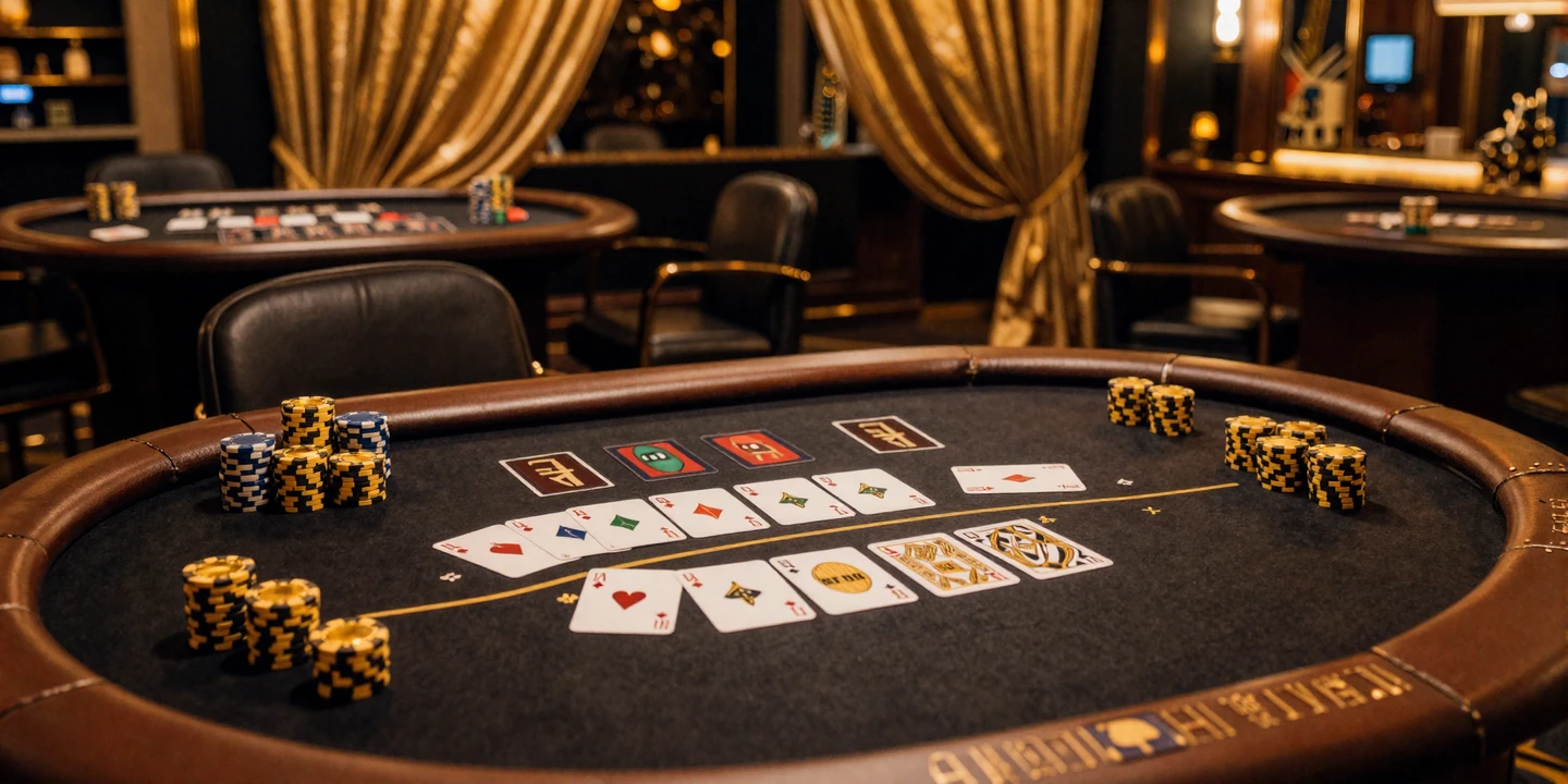 Live Casino Deutschland - eleganter Dealer-Tisch mit Blackjack-Karten und goldenen Chips in luxuri&ouml;ser VIP-Lounge
